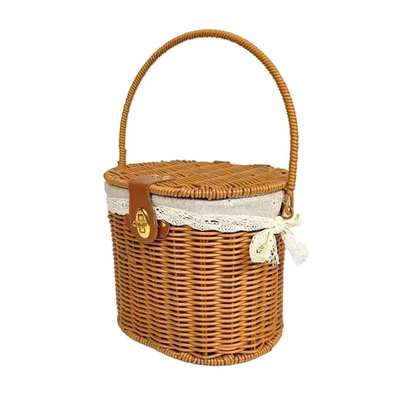 FurryJoy Petit Pique-Nique avec Couvercle et Poignées Panier de Pique-Nique avec Blanc et Serrure pour Pique-Nique Plage et Usage Quotidien Équipement de Camping pour Femmes Sac à Dos