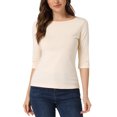 thumbnail image 1 of INSPIRE CHIC Hauts pour Femmes Manches au Coude Encolure Bateau Coupe Ajustée T-Shirt Classique Décontracté m Beige, 1 of 6