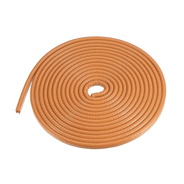 Unique Bargains Car Door Edge Guard 16.4ft U Shape Rubber Edge Trim Seal Strip Protector in orange PVC and iron material, coiled neatly. Universal fit for cars, trucks, SUVs, RVs, ATVs, UTVs, and boats. Ideal for weather stripping, protecting edges, reducing body gaps, and preventing scratches. Easy installation without glue or adhesive.