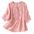 thumbnail image 1 of Birdeem Chemise Ample à Col en V Imprimée pour Femmes avec Manches Trois Quarts, 1 of 12