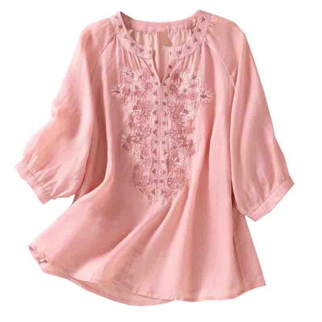 Birdeem Chemise Ample à Col en V Imprimée pour Femmes avec Manches Trois Quarts