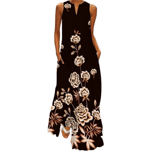 Innerwin Longues Robes Maxi à Imprimé Floral pour Femmes, Robe d'Été de Plage, Vacances, Sans Manches, Robe Débardeur Hawaïenne Style K 5TG