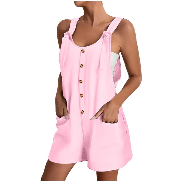 Kcodviy Short Rompers for Women Romper for Women Casual Summer Casual Button Rompers Velour Jumpsuit Women Overalls Jumpsuit Shorts Button Womens Strapless Jumpsuit Rompers