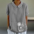 thumbnail image 1 of Jsaierl Chemises en Lin d'Été pour Femmes Imprimé Pissenlit Col à Revers Manches Courtes Blouses Simples Décontractées Polyvalentes, 1 of 4