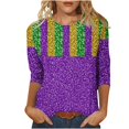 thumbnail image 1 of Penkiiy 2024 Blouse Mardi Gras Tops pour Femmes T-Shirt Quotidien Manches 3/4 Blouse Imprimé Masque Haut Carnaval Col Rond Chemise Décontractée TG Multicolore, 1 of 5
