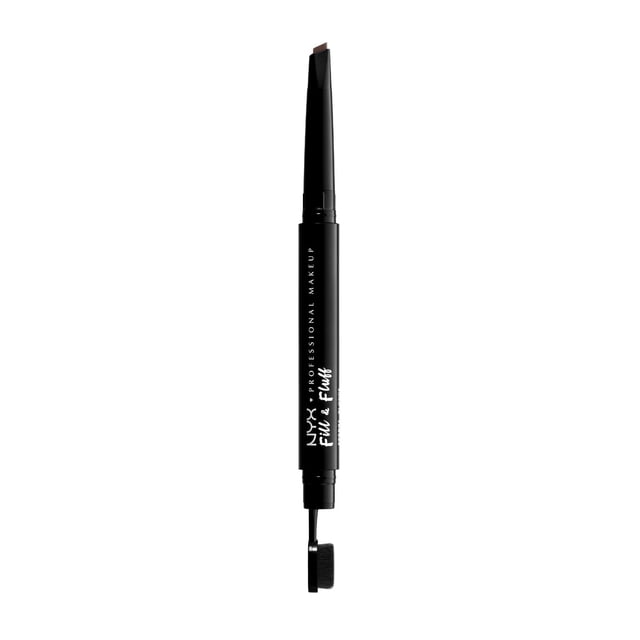 NYX Professional Makeup Fill & Fluff Crayon Pommade pour Sourcils à Corps Noir Mince, Doté d'Une Pointe Inclinée en Forme de Goutte pour des Traits et un Comblement Précis Semblables aux Cheveux, plus une micro Brosse Palette à l'Extrémité Opposée pour Fluffer, Estomper, Définir et Apprivoiser les Sourcils, Idéal pour Construire des Sourcils Texturés Naturels.