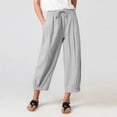 thumbnail image 4 of Capri Pants for Women Casual Solid Color Pockets Elastic Waist Drawstring Comfortable Wide Leg Straight Calf-Length Pants（Gray,M）, 4 of 5