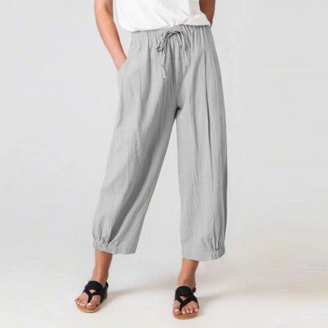 RKSTN Womens Pants Casual Loose Solid Color Pockets Elastic Waist Comfortable Ankle-Length Pants Loose Comfortable Pants