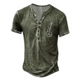thumbnail image 1 of LUOGENLI T-shirts pour Homme pour Hommes Été Rétro Vieux Basique Patte de Boutonnage Petit Imprimé Chemise à Manches Courtes T-Shirt T-shirts pour Hommes T-shirts Graphiques Pâques Vert Armée G, 1 of 2