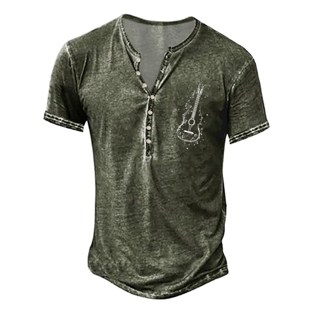 LUOGENLI T-shirts pour Homme pour Hommes Été Rétro Vieux Basique Patte de Boutonnage Petit Imprimé Chemise à Manches Courtes T-Shirt T-shirts pour Hommes T-shirts Graphiques Pâques Vert Armée G