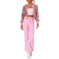 thumbnail image 2 of INSPIRE CHIC Blouson Bomber Court à Paillettes pour Femme, Manches Longues, Fermeture Éclair, Rose, TP, 2 of 5