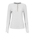 thumbnail image 4 of Mode Femmes Décontracté Manche Longue Uni Col Rond Bouton Blouse T-Shirt Dames Hauts, 4 of 6
