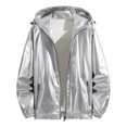 thumbnail image 5 of INSPIRE CHIC Metallic Jacket for Men's Sparkle Zipper Hooded Windbreaker Silver S, 5 of 5