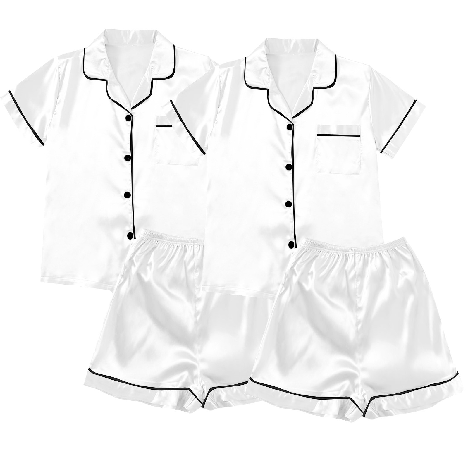 ZJXFGS Sleepwear for Women, Women Pajamas, Satin Pyjamas Women's Short 4 Piece Pyjamas Short Sleeve Sleepwear and Shorts Set Women Leisure Suit Loungewear, Short Pajama Set for Women White 5XL