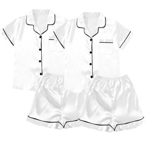ZJXFGS Vêtements de nuit pour femmes, Pyjamas pour femmes et satins 4 Pièce Pyjamas manches courtes Vêtements de nuit et shorts ensemble Femmes costume de loisirs Vêtements de salon, short pyjama ensemble pour femmes blanc 5XL