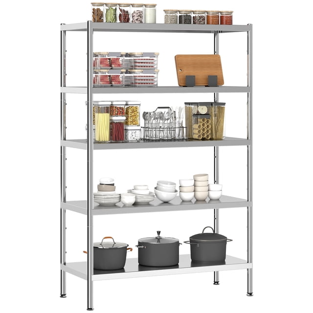 HOMCOM 5-Tier Stainless Steel Bakers Rack, Microwave Stand for Small Spaces