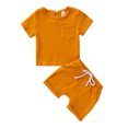 thumbnail image 1 of Infant Boy Girl Solid Color Short Sleeve Cotton T-shirt Tops Shorts Pant 2PCS Outfits Summer Clothes Set, 1 of 5