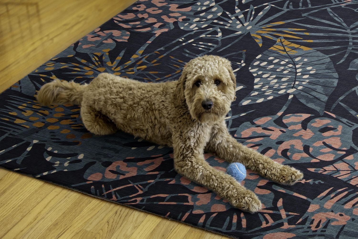 Tapis d'extérieur lavable Miramar marine & or 5 pi x7 pi