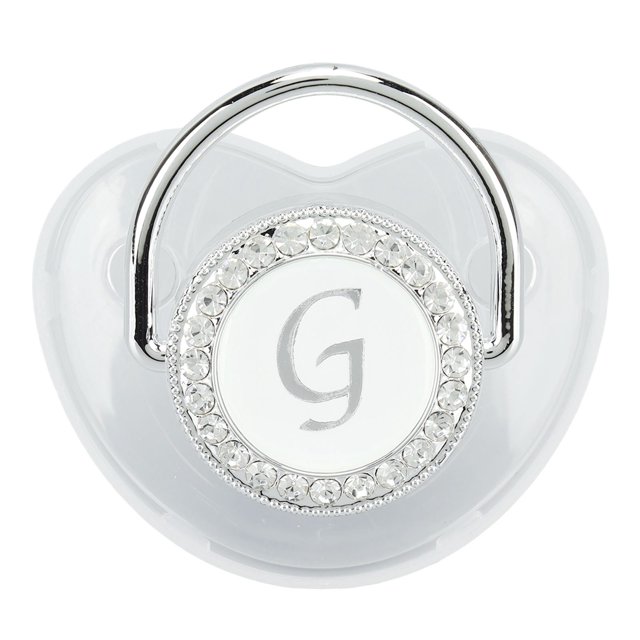 Silicone Baby Pacifier Silver A-Z Letters Safe BPA Free One Piece Seamless Pacifier with Lid for Infant 6-18 Months