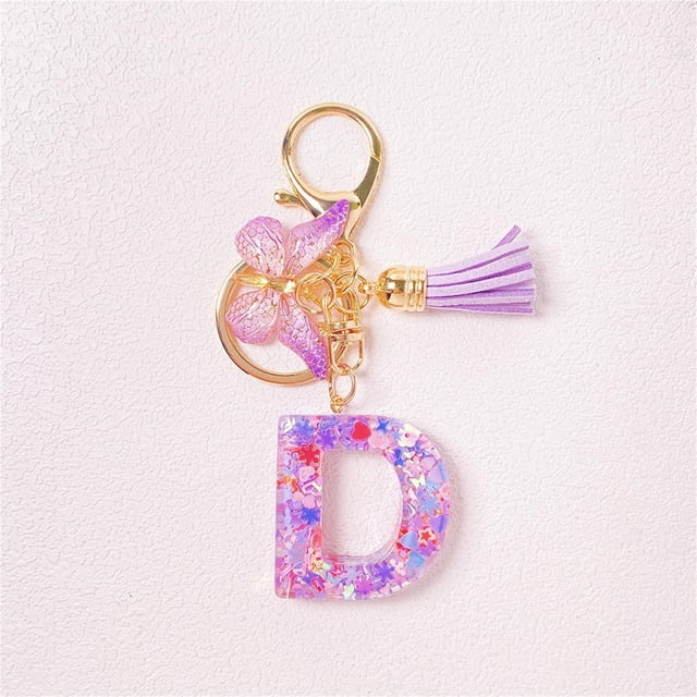 TopLLC Tools&Home Improvement Initial Letter Keychains For Women Tassel Purple Cute Car Keychain For Wallet Backpack Bag A chopper