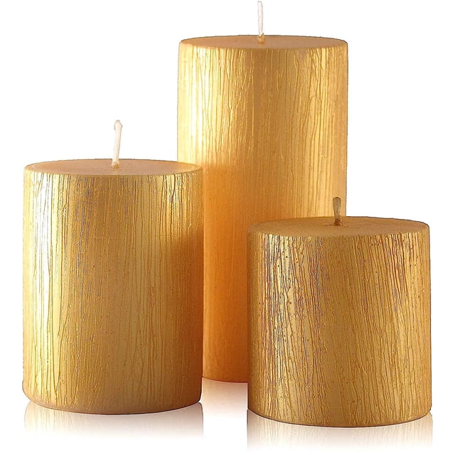 Set of 3 Metallic Pillar Candles Decoration Dinner Wedding Party Candles