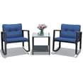 thumbnail image 1 of Costway 3PCS Patio Rattan Furniture Set Rocking Chairs Cushioned Sofa Navy, 1 of 9