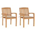 thumbnail image 1 of vidaXL Garden Chairs 2 pcs with Beige Cushions Solid Teak Wood, 1 of 5