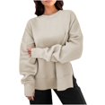thumbnail image 1 of Timegard Womens Sweatshirt Long Sleeve Side Split Crewneck Oversized Pullover Fall Winter Loose Tops, 1 of 6