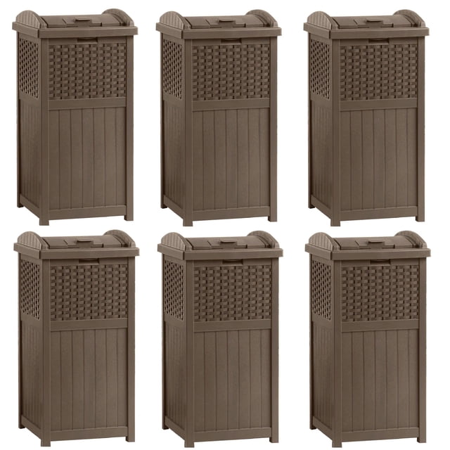Suncast Cache-Poubelle 33 Gallons en Résine Osier pour l'Extérieur (Lot de 6)