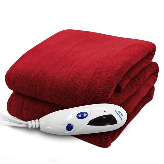 Pure Warmth Couverture Jetée Chauffante Électrique en Micro-Peluche Rouge Bordeaux