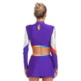 thumbnail image 2 of Aislor Femmes Manches Longues Bretelles Croisées Crop Tops & Jupe de Danse Uniforme de Cheerleading pour Adolescentes Violet P, 2 of 6