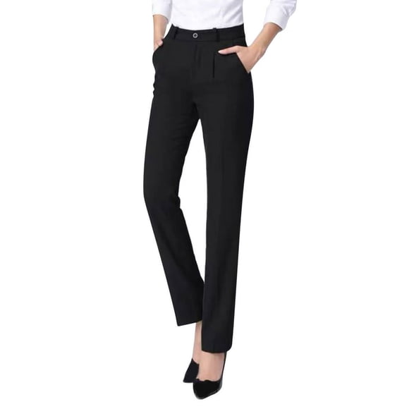 work pants for women Women‘s Work Straight Mid Waist Chinos Button Down Straight Suit Pants women‘s pants Black L