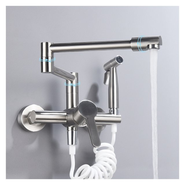 Brass Pot Filler Folding Faucet With Side Sprayer, Kitchen Sink Faucet With Swing Arm And Double Function Joint ,Easy to Install