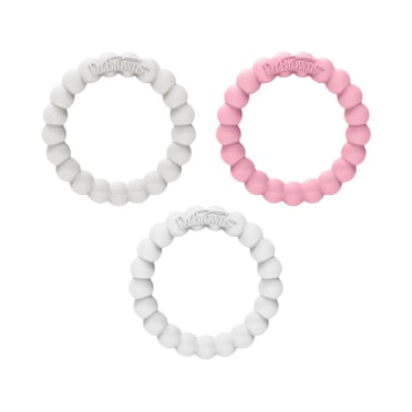 Dr. Brown's Flexees Beaded Teether Rings, 100% Silicone, Soft Easy to Hold, Encourages Self-Soothing, White/Pink/Gray, BPA-Free