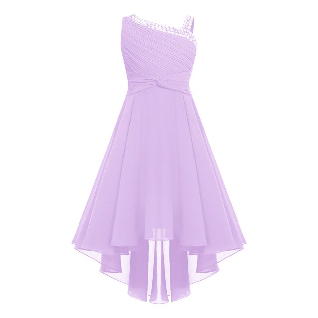 RUNQHUI Robe Pailletée Sans Manches pour Fille, Bretelles Asymétriques, Nœud Torsadé, Mariage, Fête, Maxi Lavande 14