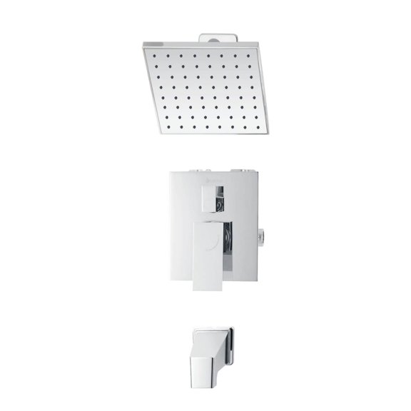 The akuaplus® 3-Way diverter Pressure Balance Bath Shower Valve Set square with 1 Setting Shower head and Spout.  Chrome finish