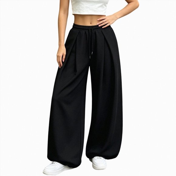 JUMEYU Track Pants Women Long Women Joggers Sweatpants Casual Print Lounge Pants with Pockets (Black,S)
