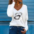 thumbnail image 2 of CEHVOM T-Shirt pour Femme à Col en V Décontracté à Manches Longues avec Imprimé et Coutures, Chandail « Love », 2 of 4