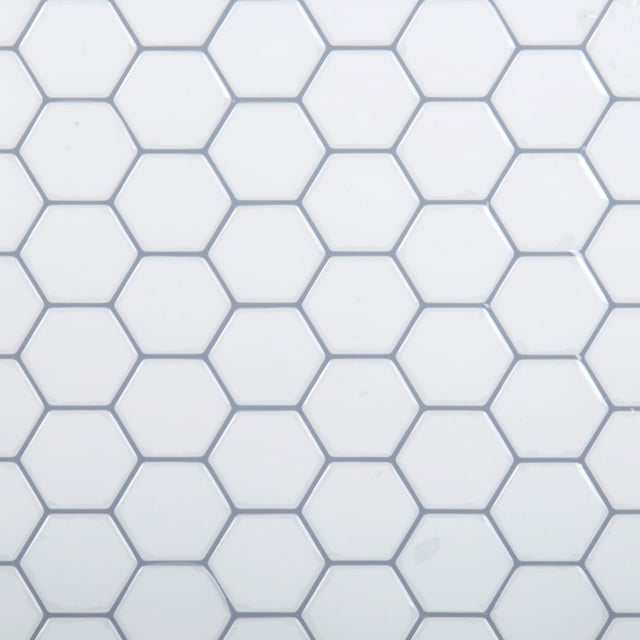Truu Design Carreaux Muraux Hexagonaux Auto-Adhésifs à Peler et Coller en 6 Pcs Montrant des Carreaux Hexagonaux Blancs Lustrés avec de Subtiles Lignes de Coulis, en Époxy PVC Résistant à l'Eau et à la Moisissure, Idéal pour Dosserets de Cuisine, Murs de Salle de Bain Ou Buanderies, Facile à Installer Sans Coulis Ni Colle.