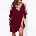 thumbnail image 1 of SMihono Robes Bohèmes d'Été Femmes Grande Taille Mode Femmes Col en V Été Uni Décontracté Manches Courtes Mi-Mollet, 1 of 7