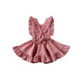 thumbnail image 3 of Kmbangi Girls Solid Color Suspender Skirt Sleeveless Square Collar Large Hem High Waist Dress with Ruffles, 3 of 9
