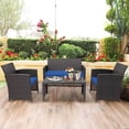 thumbnail image 2 of Costway 4PCS Patio Rattan Furniture Set Cushioned Chair Sofa Coffee Table Navy, 2 of 10