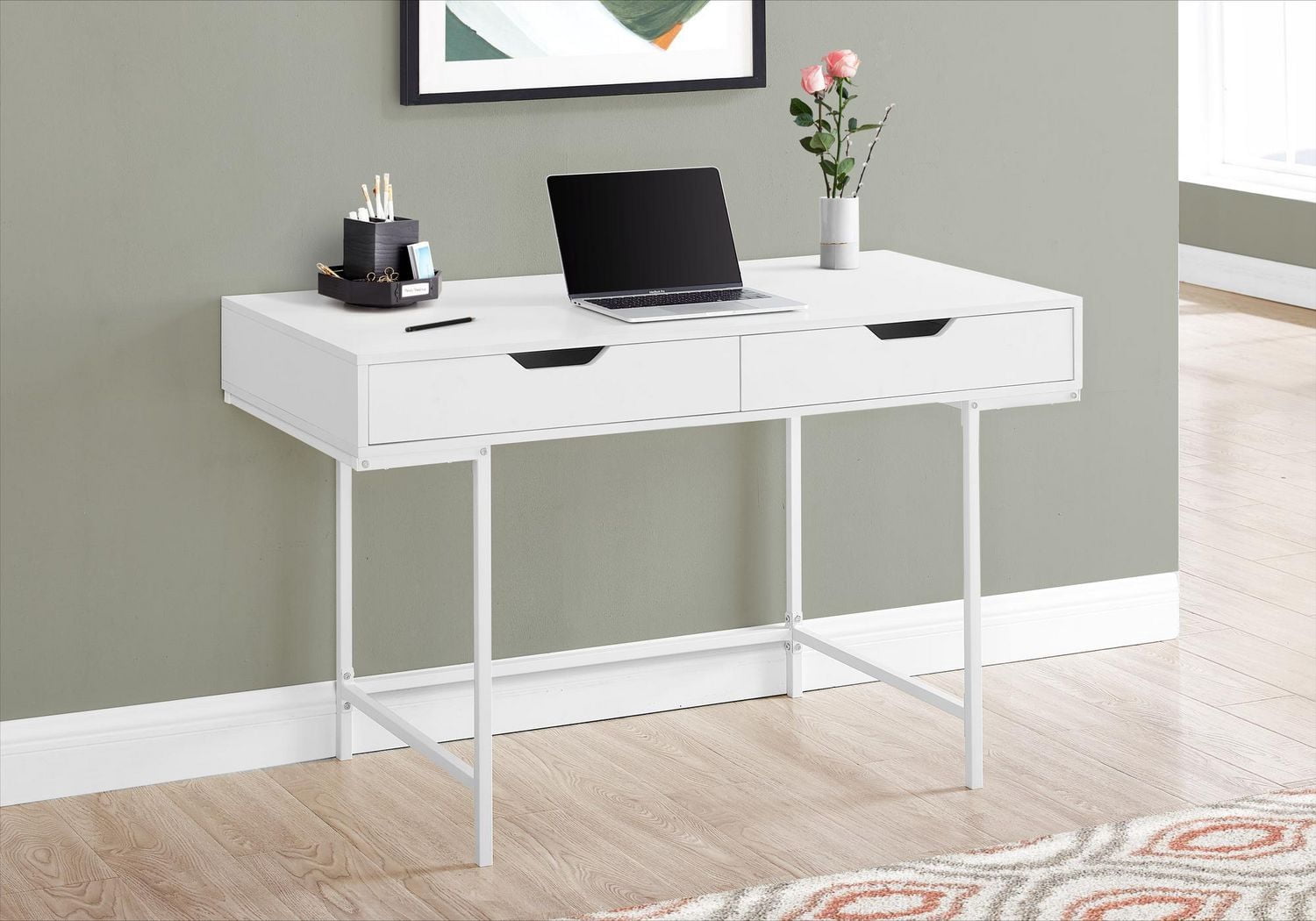 Monarch Specialties Computer Desk, Home Office, Laptop, Storage Drawers, 48"l, Work, Metal, Laminate, White, Contemporary, Modern