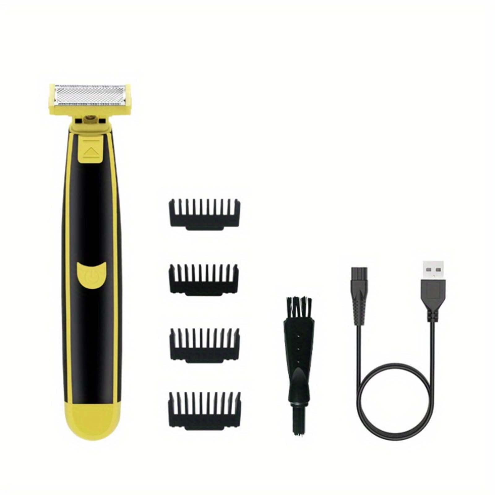 ETHKIA Men's Wet & Dry Electric Shaver - Full Body Washable, USB Charging, 700mA Battery, 4 Limit Combs, Ergonomic Grip, Efficient Grooming Tool Yellow