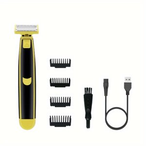 ETHKIA Men's Wet & Dry Electric Shaver - Full Body Washable, USB Charging, 700mA Battery, 4 Limit Combs, Ergonomic Grip, Efficient Grooming Tool Yellow