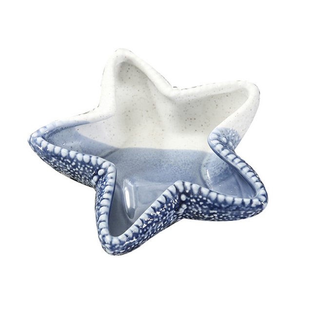 1pc Blue Sea Star Shaped Ceramic Plate for Home Decorative Ornament