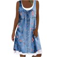 thumbnail image 1 of Pisexur Robe en Denim pour Femme Sans Manches à Col en V, Robe Midi à Fleurs, Décontractée, Fente Latérale, Robe-Chemise en Jean, 1 of 5