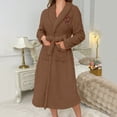 thumbnail image 2 of ZACPNCV Women's Robes Short Plush Bathrobe Knee Length Warm Soft Jacquard Robe Winter House Coat with Pockets Brown, 2 of 6