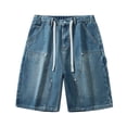 thumbnail image 2 of Styesk Mens Shorts Men's Outdoor Pocket Elastic Waist Drawstring Solid Color Denim Wide Leg Shorts, 2 of 9
