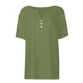 thumbnail image 4 of Plebaso Hauts pour Femmes en Coton et Lin, Chemises Légères à Boutons à Col en V, Manches Courtes, Décontractées, Unies, Amples, 4 of 7
